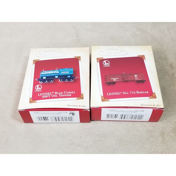 Christmas Tree Ornament Train Blue Comet 2002 Boxcart 2005 Lionel New In Box x2 - Picture 7 of 13